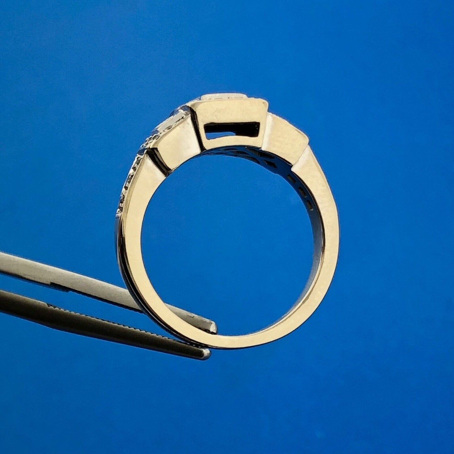 Gorgeous 14k White Gold Princess Cut Diamond Round Accent Leveled Ring Size 5.5