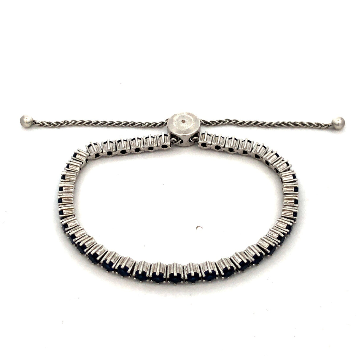 Designer DL 925 Sterling Silver Round Blue Sapphire Adjusable Tennis Bracelet