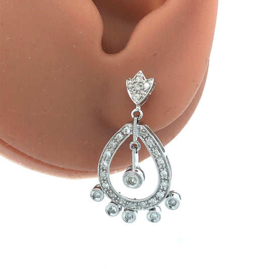 14K White Gold Diamond Bridal Anniversary Chandelier Drop Dangle Earrings