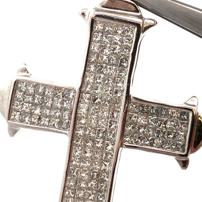 14K White Gold Princess Cut Diamond Statement Cross Pendant
