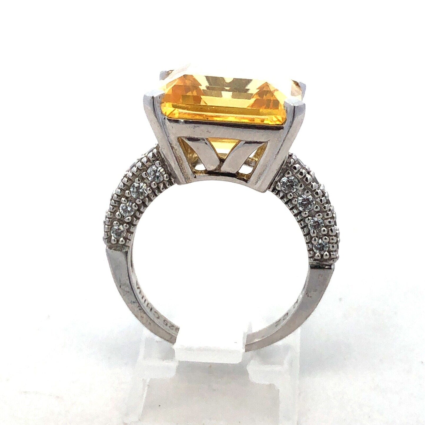 Designer 925 Sterling Silver Lemon White Cubic Zirconia Statement Cocktail Ring