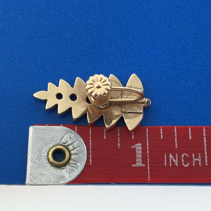 Vintage 14k Yellow Gold Onyx Inlay Seed Pearl Fern Leaf Screw Back Earrings