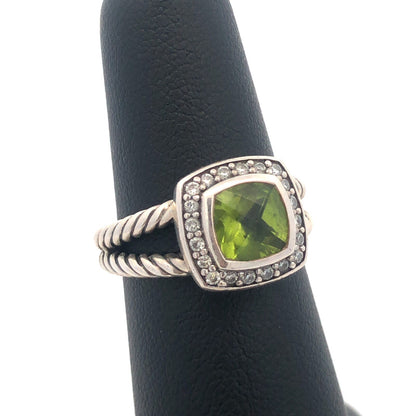 Designer David Yurman 925 Sterling Silver Prasiolite Diamond Halo Albion Ring