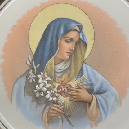Vntg Hyalyn Painted Porcelain Gold Rim Mary Mother Heart Decorative 2 Plate Set