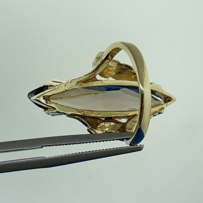 Vintage 14K Yellow Gold Marquise Quartz Statement Finger Cocktail Ring