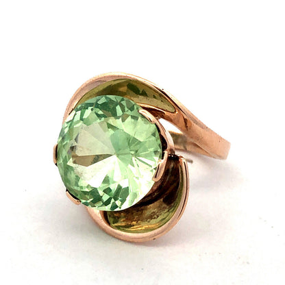 Custom 14K Yellow Gold Round Green Amethyst/Prasiolite Modernist Statement Ring