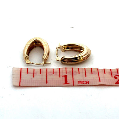 Designer JCM 14K Yellow Gold Textured Puffy Oval Huggie Hoop Earrings