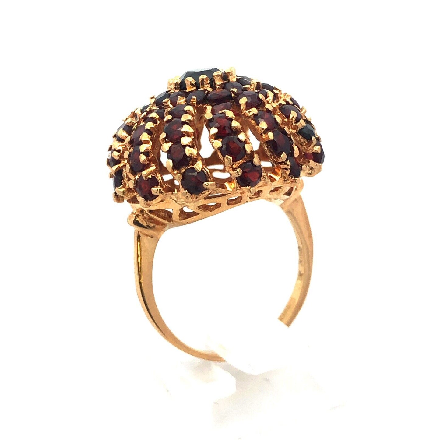 Designer 18K Yellow Gold Garnet Sea Urchin Spiral Dome Statement Cocktail Ring