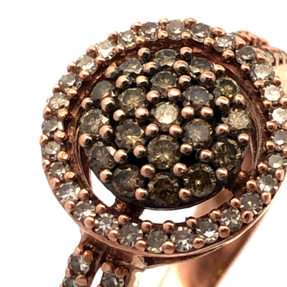 Estate 14K Rose Gold Round Chocolate Diamond Pave Cluster Halo Cocktail Ring