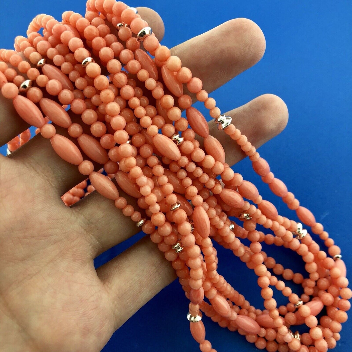 Fantastic Sterling Silver 925 Coral Silver Bead 7 Strand Statement Necklace