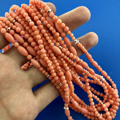 Fantastic Sterling Silver 925 Coral Silver Bead 7 Strand Statement Necklace