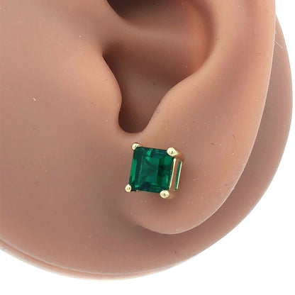 Designer 10K Yellow Gold Square Princess Cut Green Tourmaline Stud Earrings