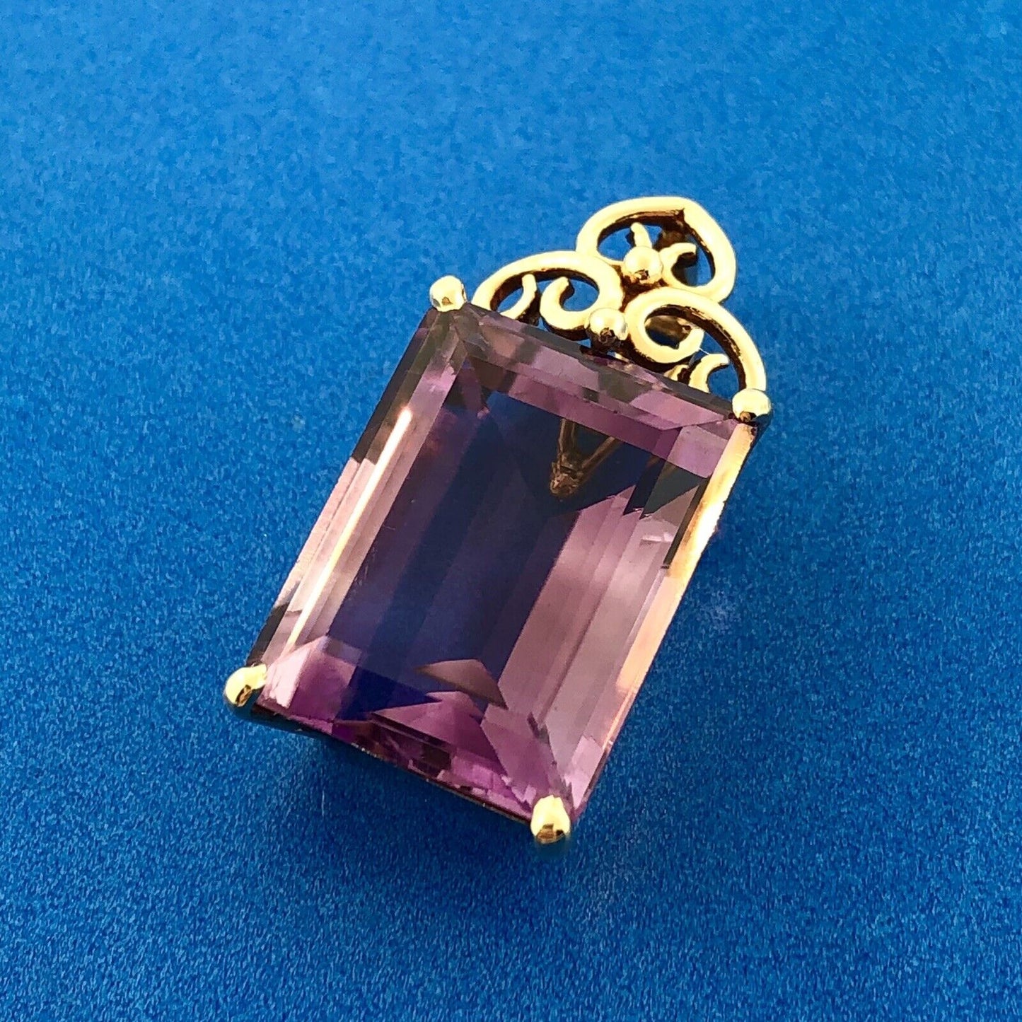 Estate 14K Yellow Gold Rectangular Cut Amethyst Statement Enhancer Pendant