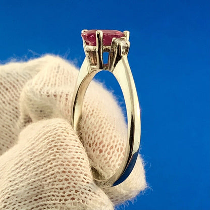Vintage 14K White Gold Oval Ruby Solitaire Diamond Accent July Anniversary Ring