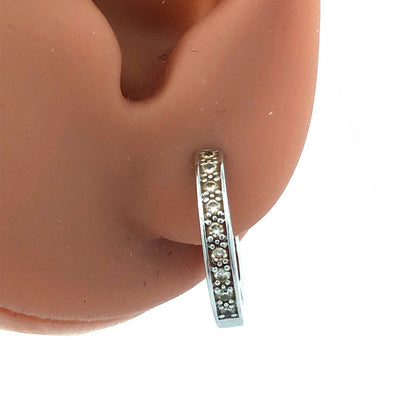 Designer 14K White Gold Round Diamond Hinged Hoop Earrings