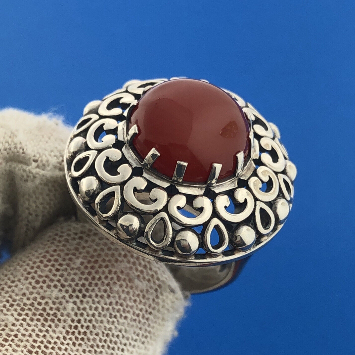 Designer Doug Paulus DP Sterling Silver 925 Carnelian Statement Cocktail Ring