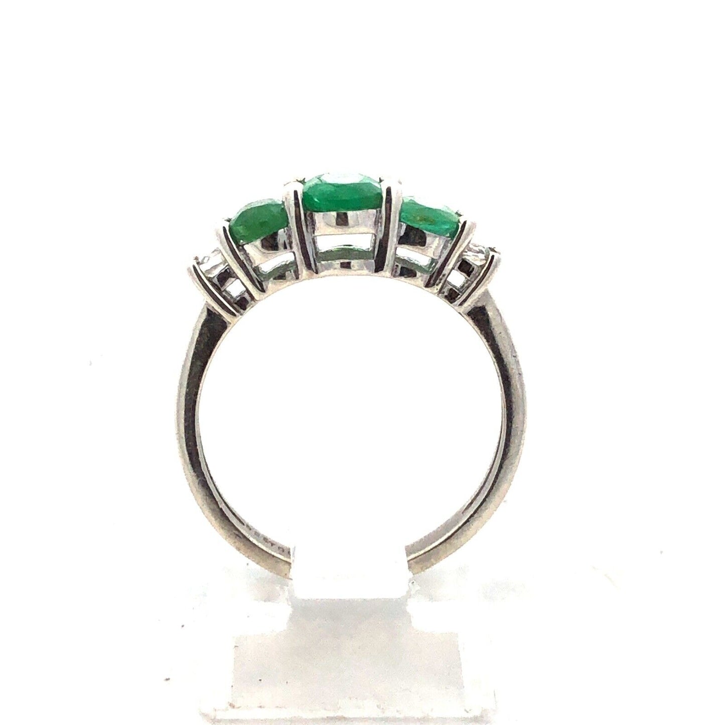 Designer TGGC 925 Sterling Silver Oval Emerald Trio White Amethyst Accent Ring