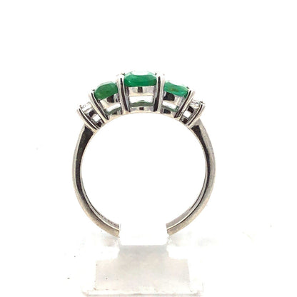 Designer TGGC 925 Sterling Silver Oval Emerald Trio White Amethyst Accent Ring