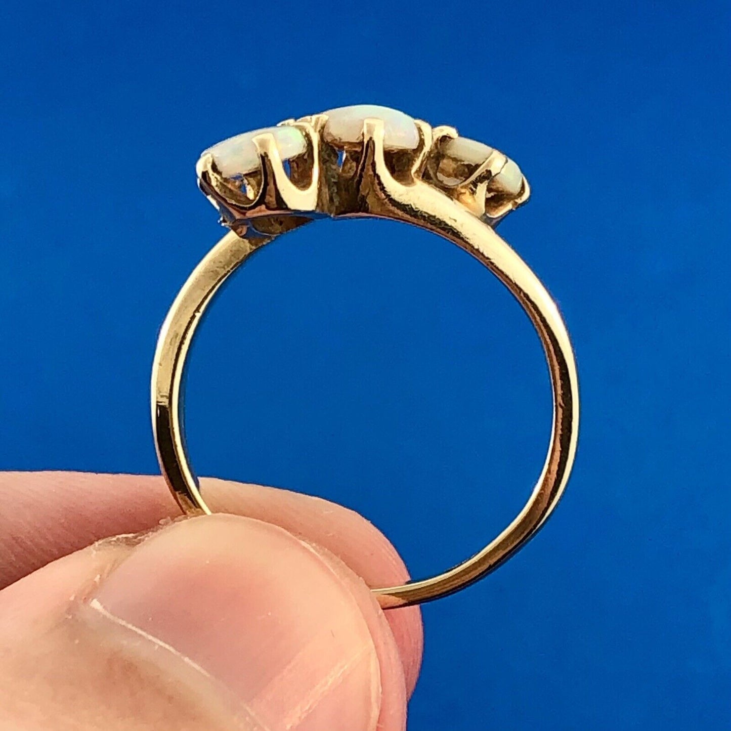 Estate 14K Yellow Gold Oval Opal Trio October Anniversary Occasion Bypass Ring