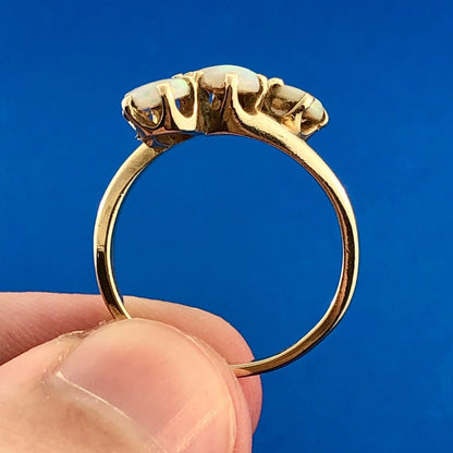 Estate 14K Yellow Gold Oval Opal Trio October Anniversary Occasion Bypass Ring