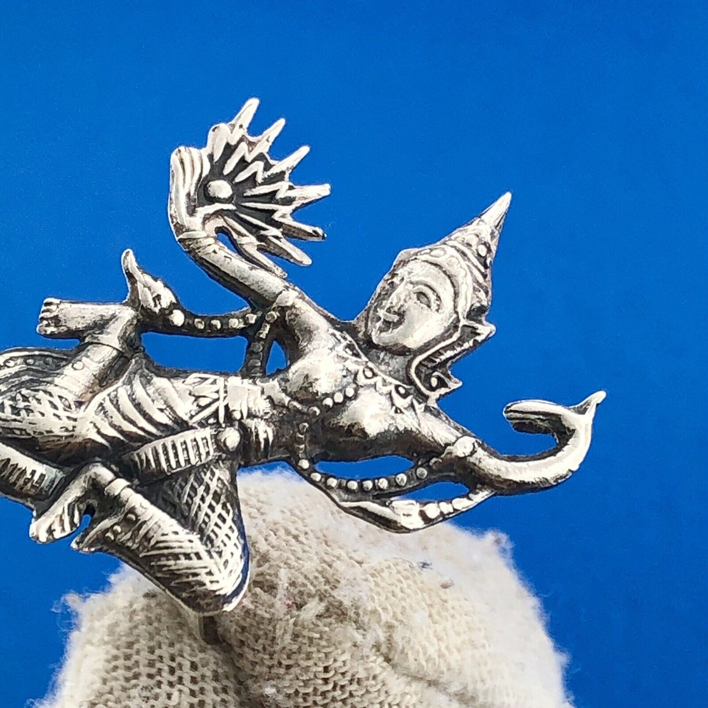 Estate Siam 925 Sterling Silver Dancing Buddha Fan Fertility Clip Earrings