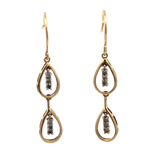 Designer HN 10K Yellow Gold Diamond Teardrop Dangle Hook Earrings