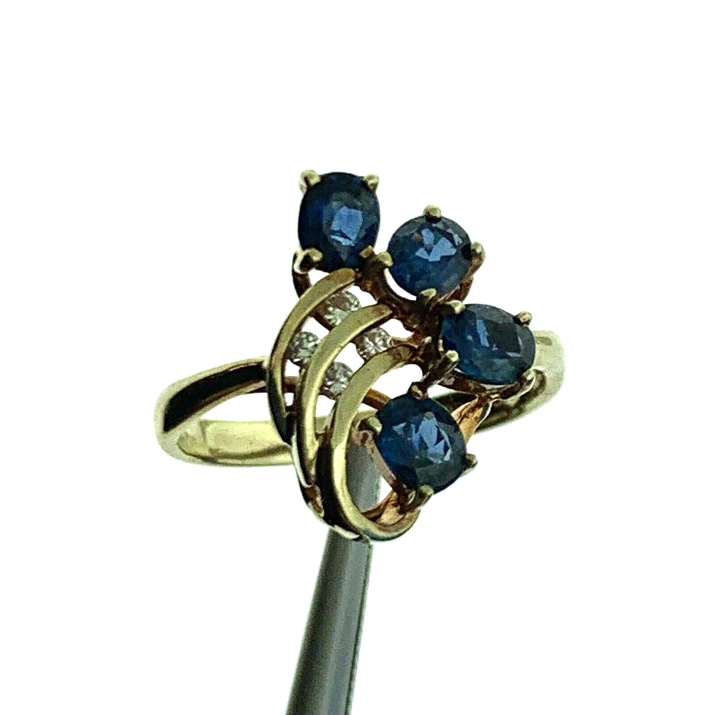 14K Yellow Gold Oval Sapphire Cluster Diamond Accented September Occasion Ring