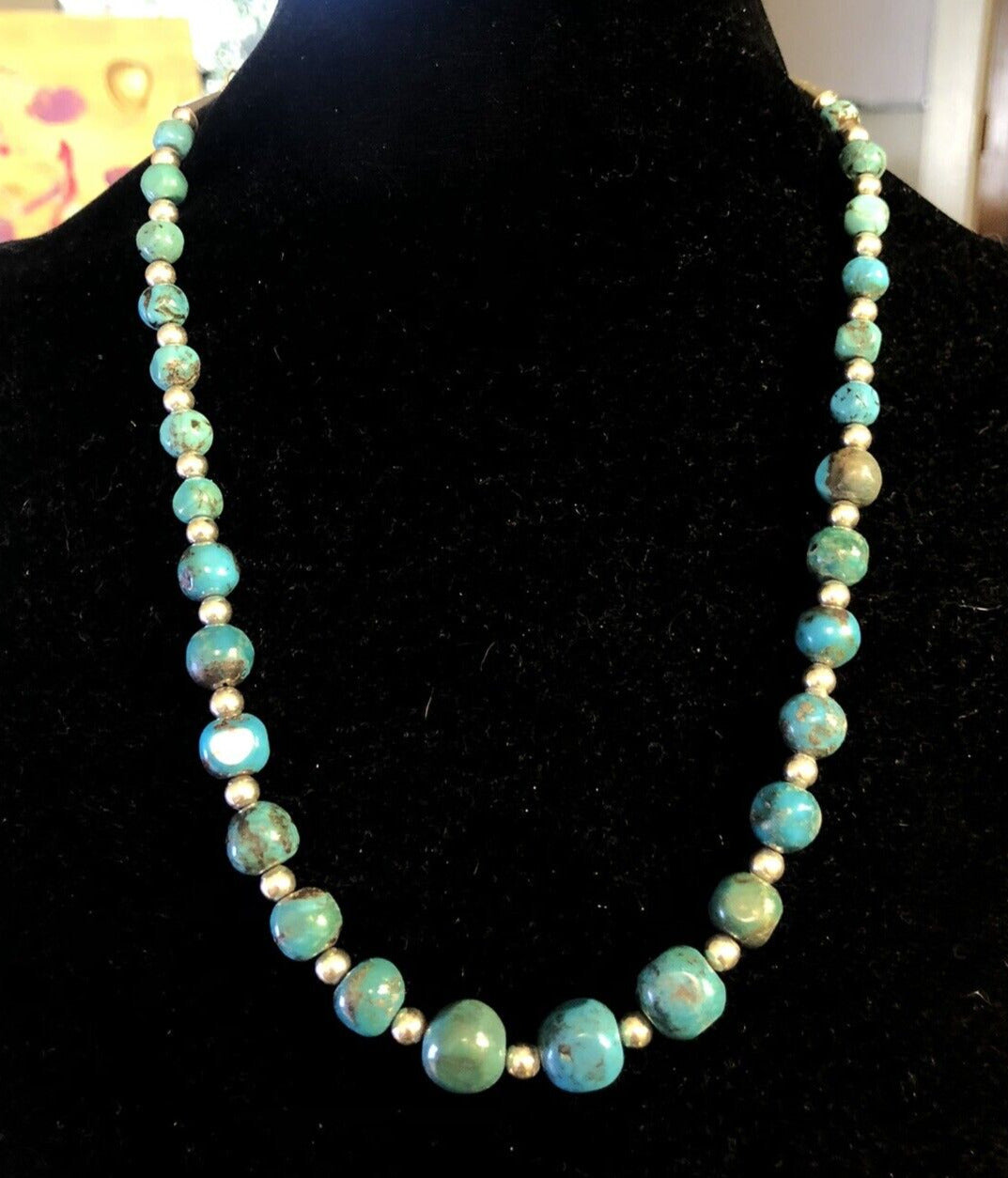 Native American Carolyn Pollack 925 Sterling Silver Turquoise Beaded Necklace