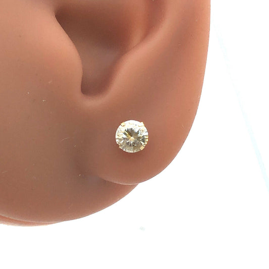 Designer 14K Yellow Gold Round Cubic Zirconia CZ Classic Stud Earrings