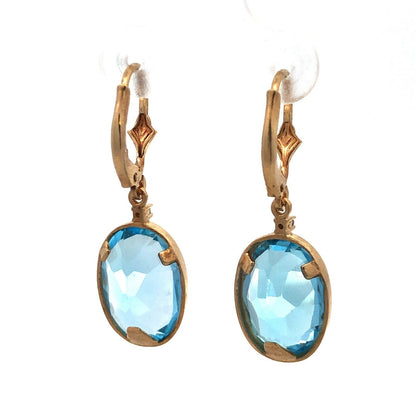 Designer 14K Yellow Gold Oval Blue Topaz Statement Drop Dangle Earrings
