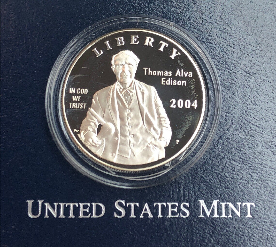 1994 P Thomas Alva Edison Commemorative Proof Silver $ Dollar OMP/COA