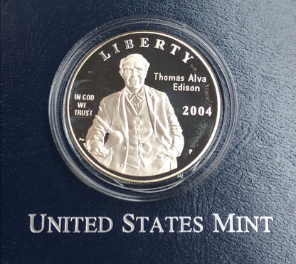 1994 P Thomas Alva Edison Commemorative Proof Silver $ Dollar OMP/COA