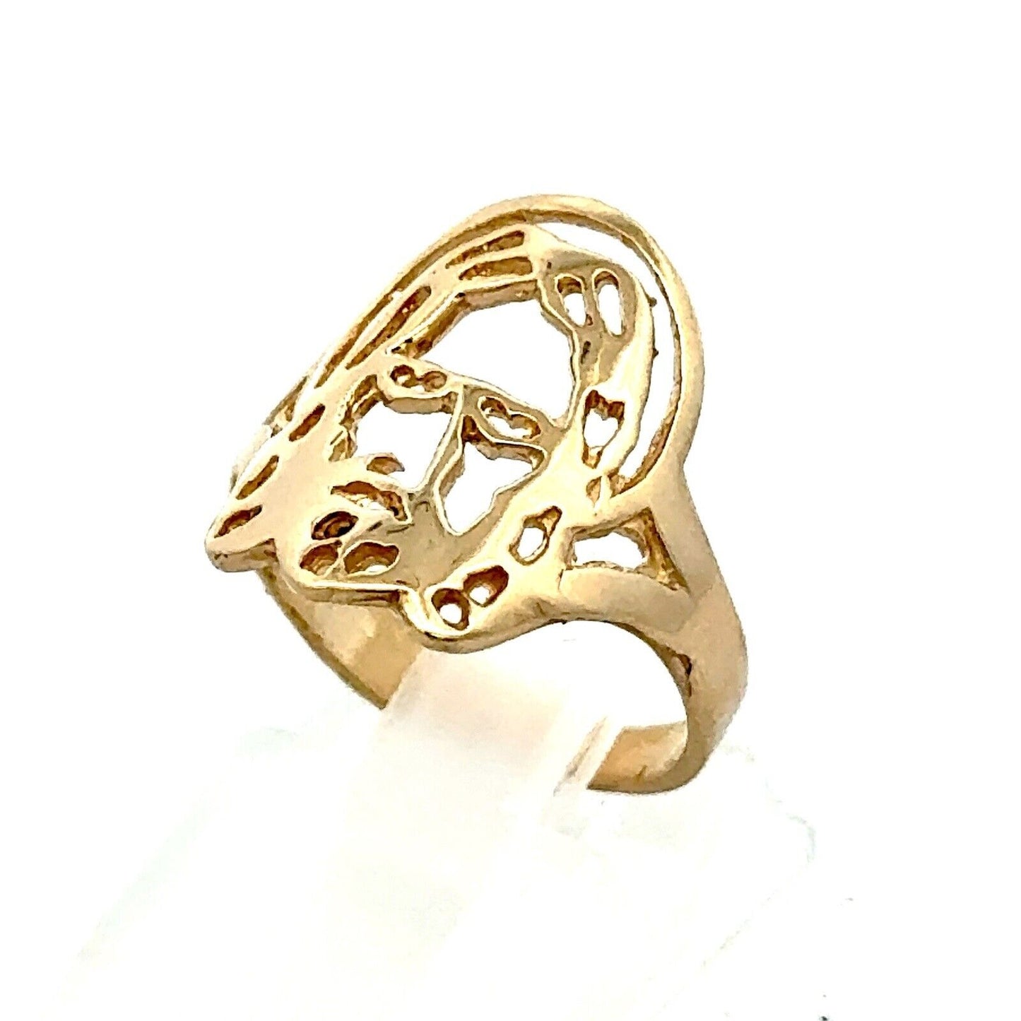 14K Yellow Gold Modernist Cutout Jesus Christ Face Religious Ring