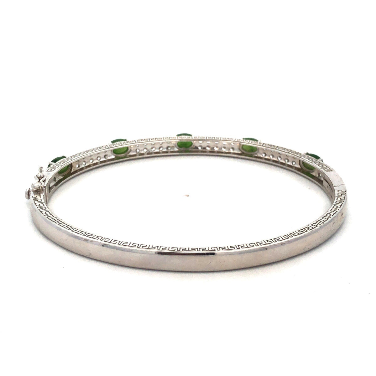 Desinger PAJ JOY 925 Sterling Silver Oval Jade CZ Accented Hinged Cuff Bracelet