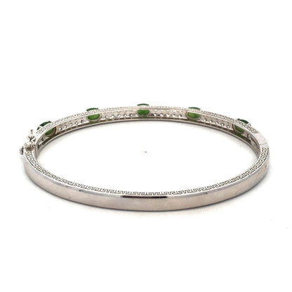 Desinger PAJ JOY 925 Sterling Silver Oval Jade CZ Accented Hinged Cuff Bracelet