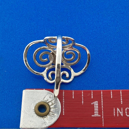 Modernist 925 Sterling Silver Green Onyx Floral Scroll August Anniversary Ring