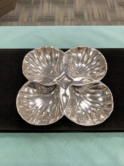 Aluminum High Polished 4 Compartment Shell Relish Dip Serving Tray
