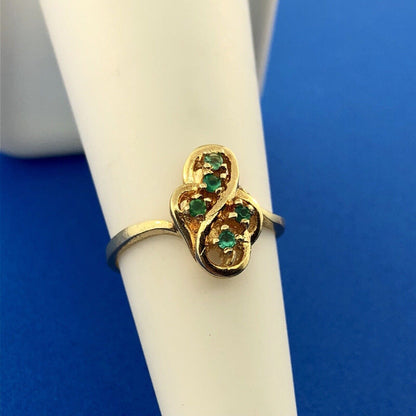 Estate 14K Yellow Gold Emerald Free Form Cluster May Anniversary Sweetheart Ring