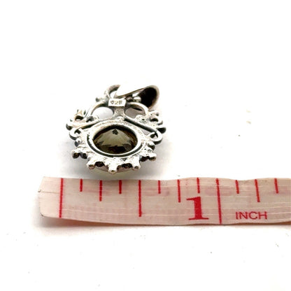 Estate 925 Sterling Silver Faceted Round Lemon Quartz Filigree Bead Pendant