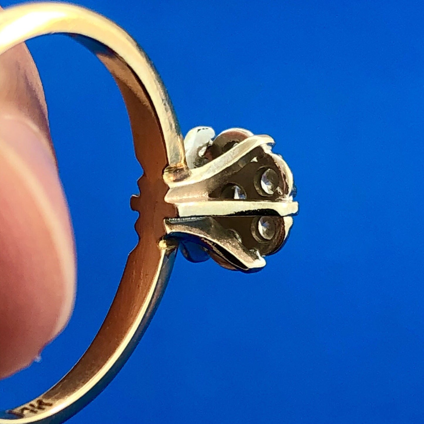 14K Yellow Gold Diamond Cluster Empire Style Engagement Bridal Cocktail Ring