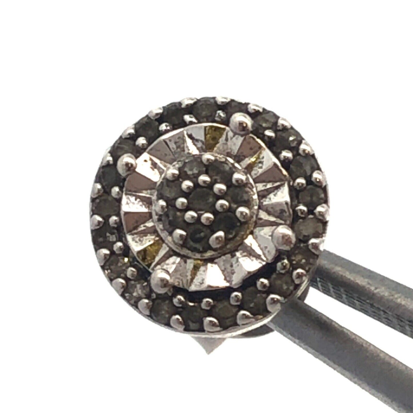 Designer UD 925 Sterling Silver Round Diamond Textured Stud Earrings