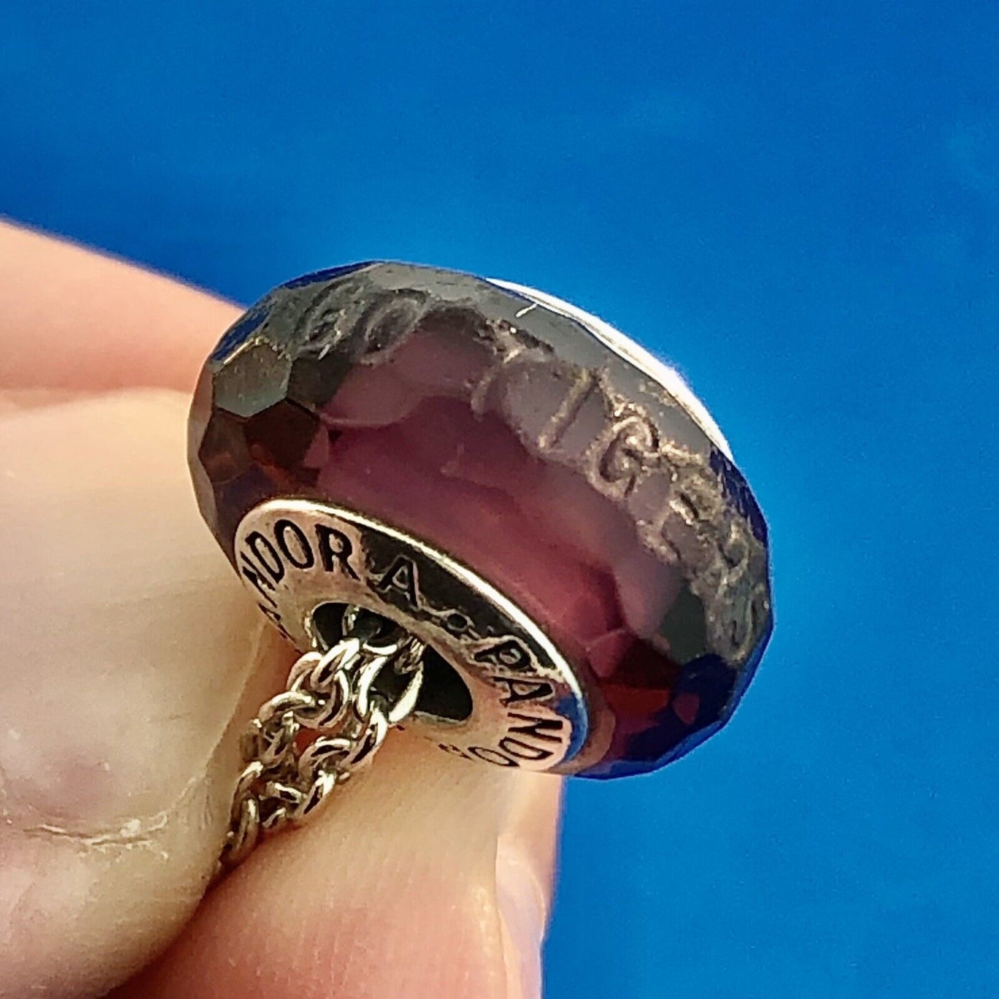 PANDORA 925 Sterling Silver CZ Light As A Feather Necklace w/Murano Glass Charm