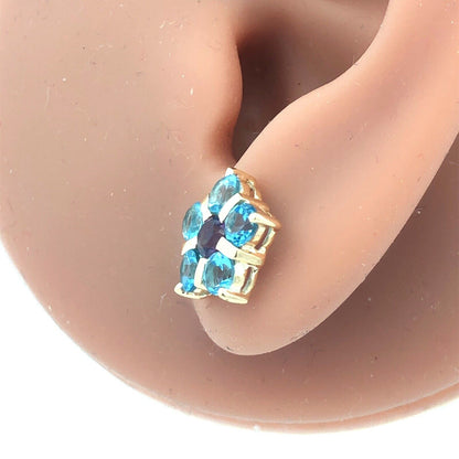 Estate 14K Yellow Gold Blue Topaz Amethyst Flower Statement Stud Earrings