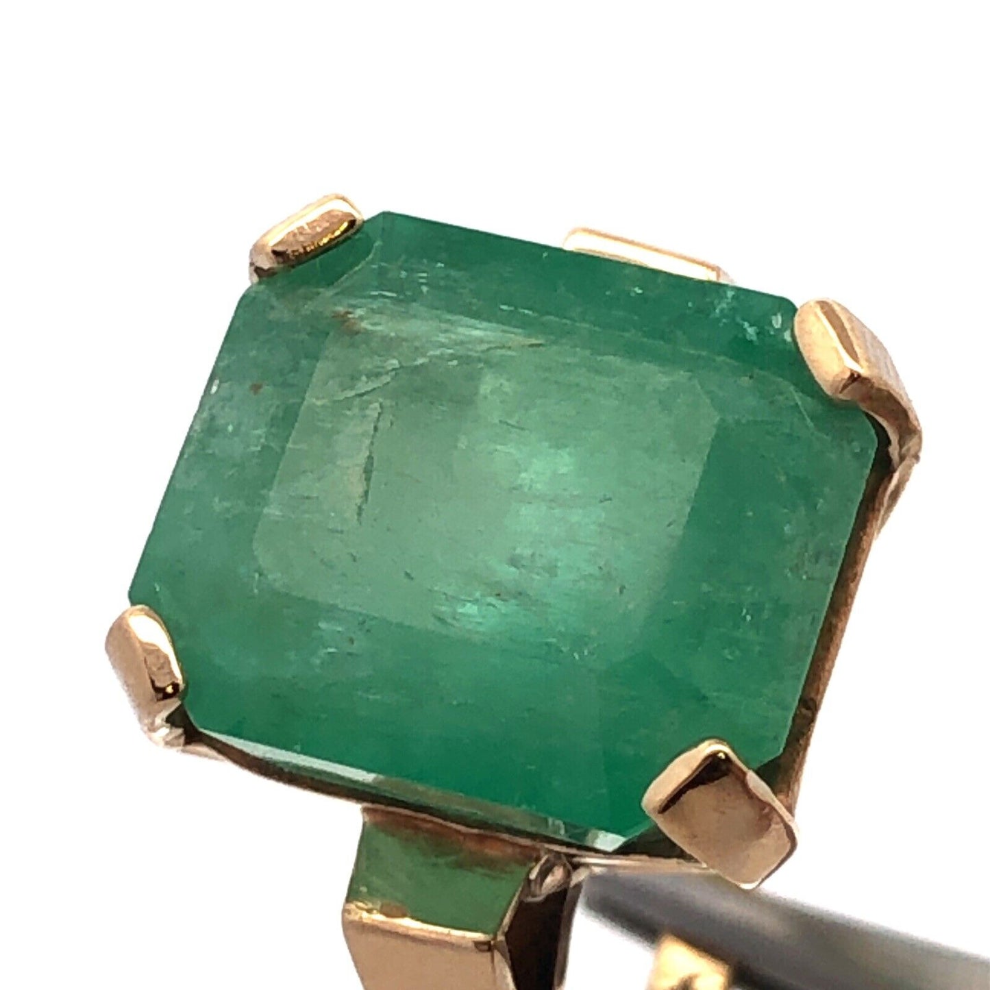 Estate Designer 14K Yellow Gold Emerald Cut Emerald Statement Solitaire Ring