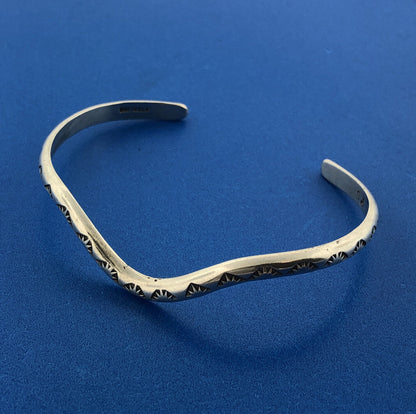 Native American PS Signed Sterling Silver 925 Snake Wave Design Cuff Bracelet