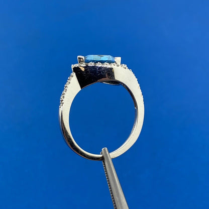 Designer 14K White Gold Trillion Cut Blue Topaz Diamond Accented Ring