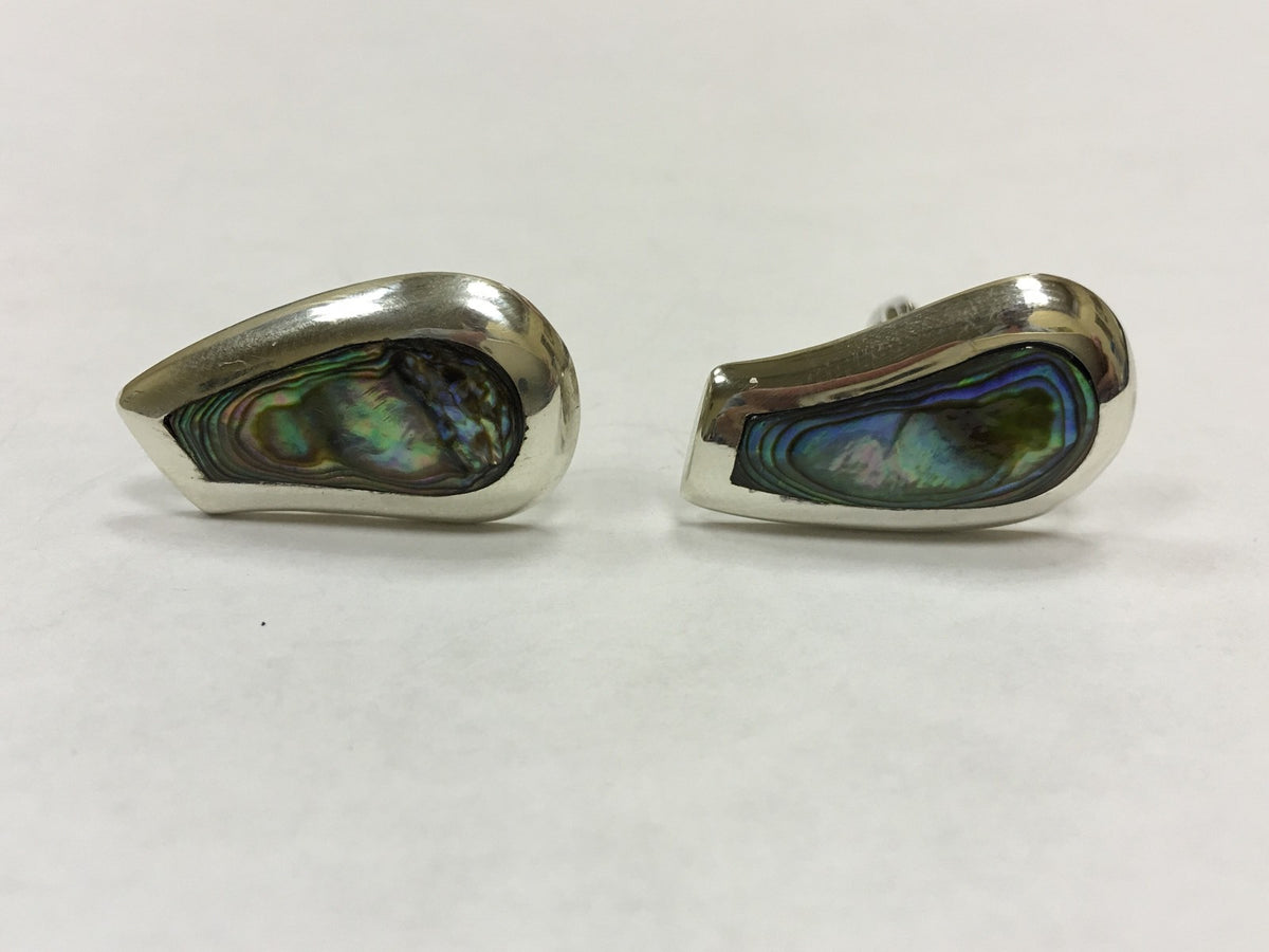 Sterling Silver Mexican Abalone Shell Cuff Links