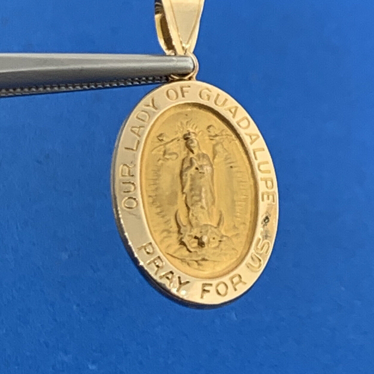 Designer 14K Yellow Gold Our Lady Of Guadalupe Oval Charm Pendant