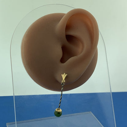 Vintage 14K Yellow Gold Jade Jadeite Ball Bead Dangle Drop Stud Earrings