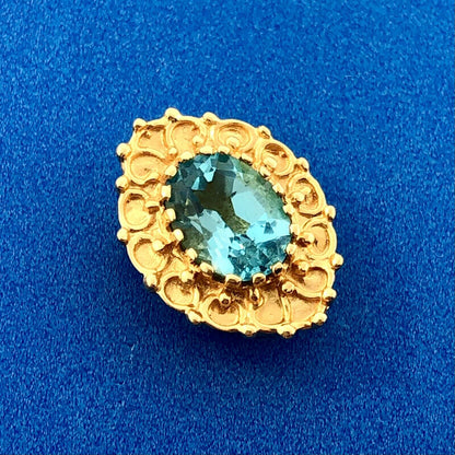 KLJCI 14K Yellow Gold Swiss Blue Topa Solitaire Oval Scroll Slide Charm